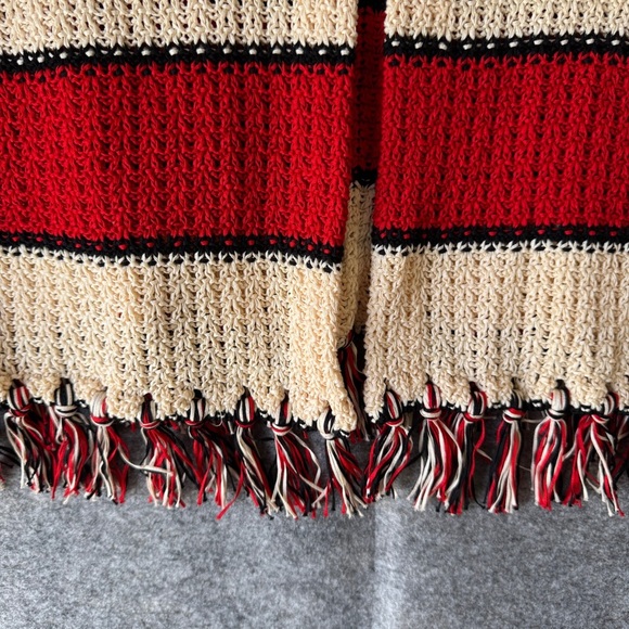 Marc Cain Red Striped Organic Cotton Cardigan Fringe Hem Knit Germany Size 6 - Picture 5 of 16